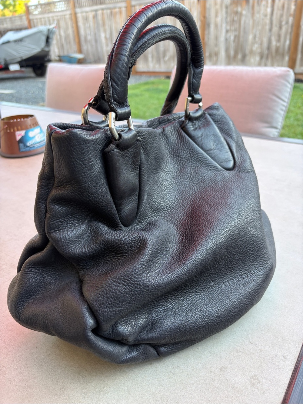 Liebskind Berlin black leather purse tote bag Pebbled Sima Folded Pleat 702
